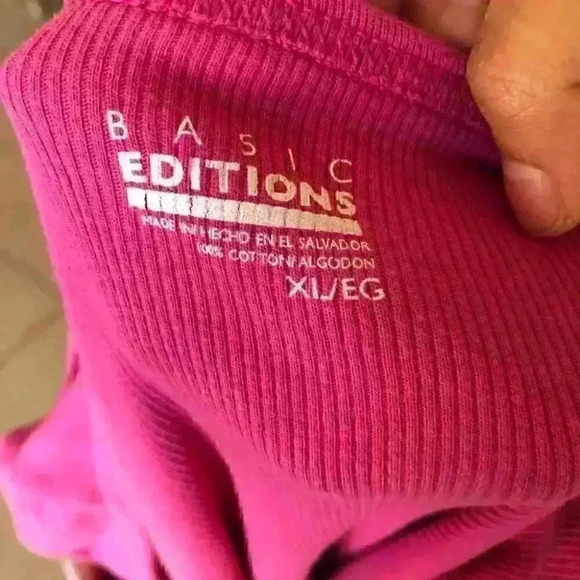 BASIC EDITIONS Pink Hibiscus Cotton Tank top Women XL - Picture 3 of 3